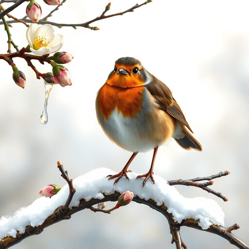 Robin in Spring, Watercolor Impressionism
