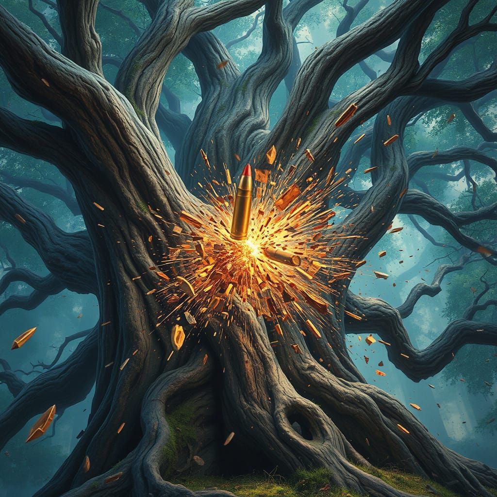 Ancient Tree Shattered by High-Velocity Bullet in Fantastica...