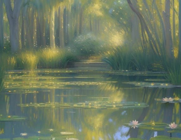 Surreal Garden at Dusk in Soft Impressionist Style