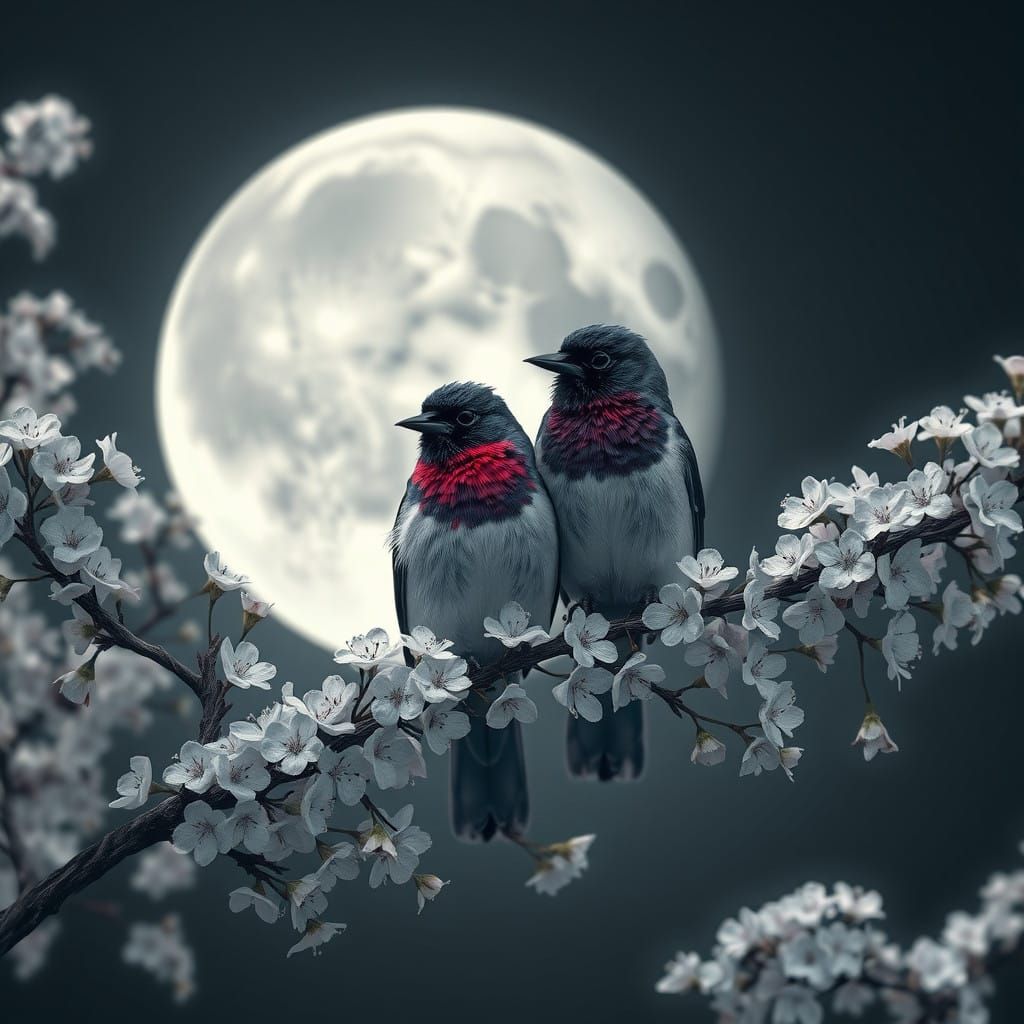 Two Birds Against a Majestic Black Moon