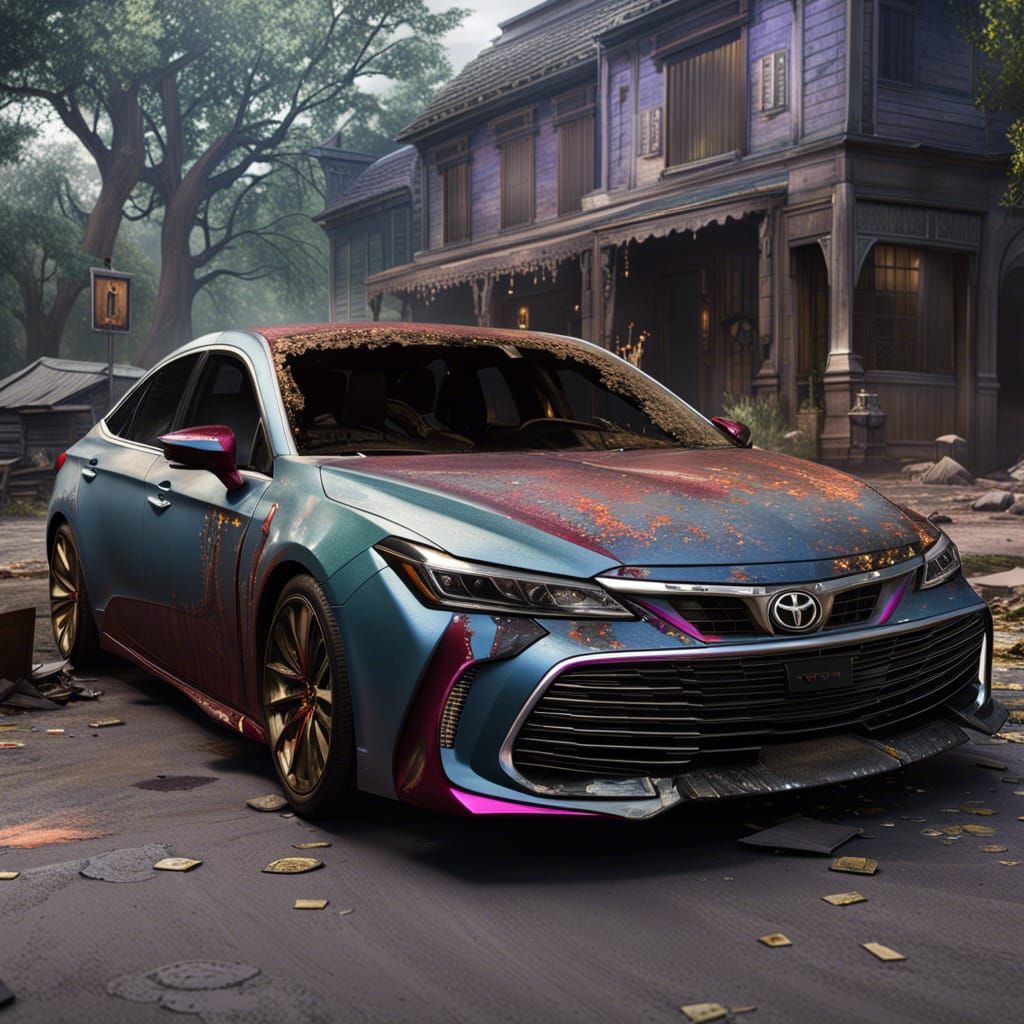 Damaged Toyota Avalon in Detailed Matte Painting Style