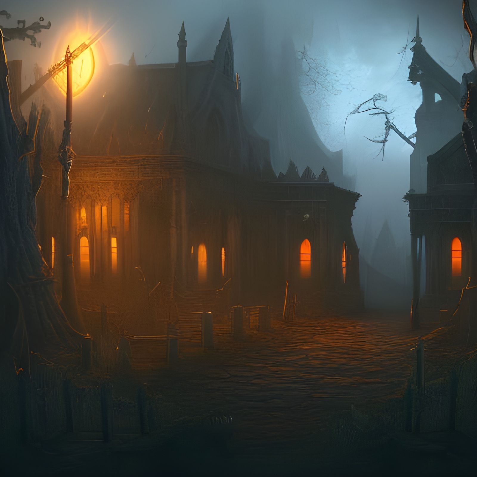 Dark Fantasy Graveyard Crypt in Detailed Matte Painting