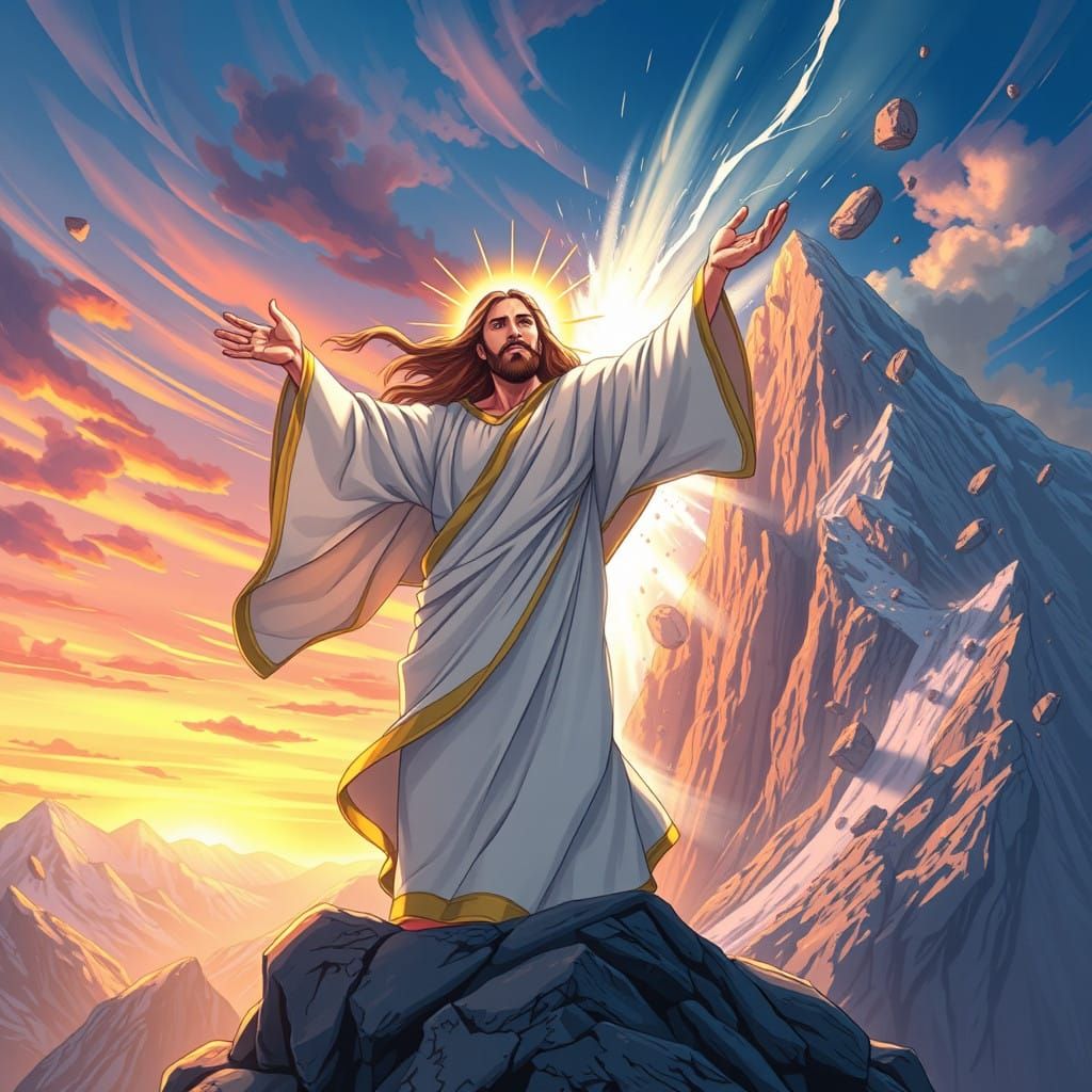 Divine Power Unleashed: Anime-Inspired Vision of Jesus on Mo...