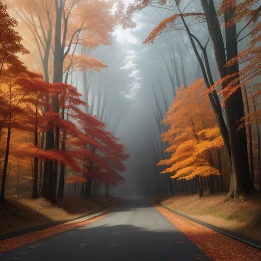 Road Lined with Flaming Red Maple Trees
