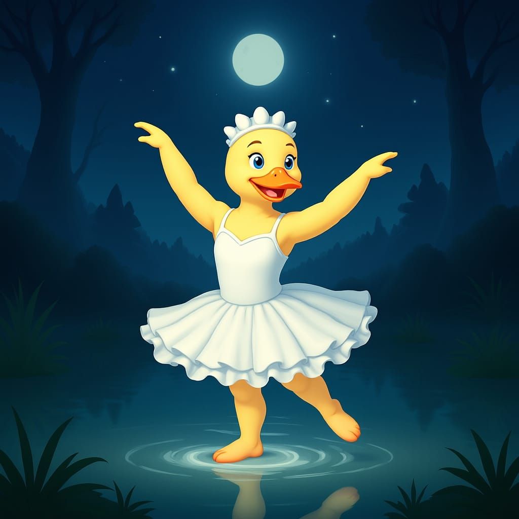 Ballerina Duckling Dances on Misty Pond