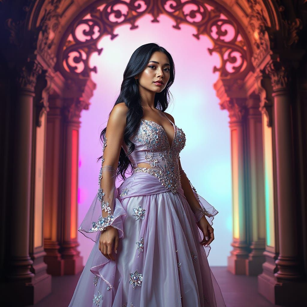 Filipina Woman in Iridescent Gown, Digital Art