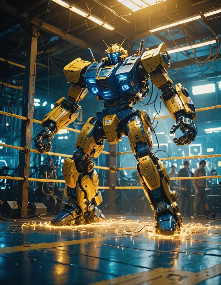 Mecha Battle in Boxing Ring with Filmic Lighting