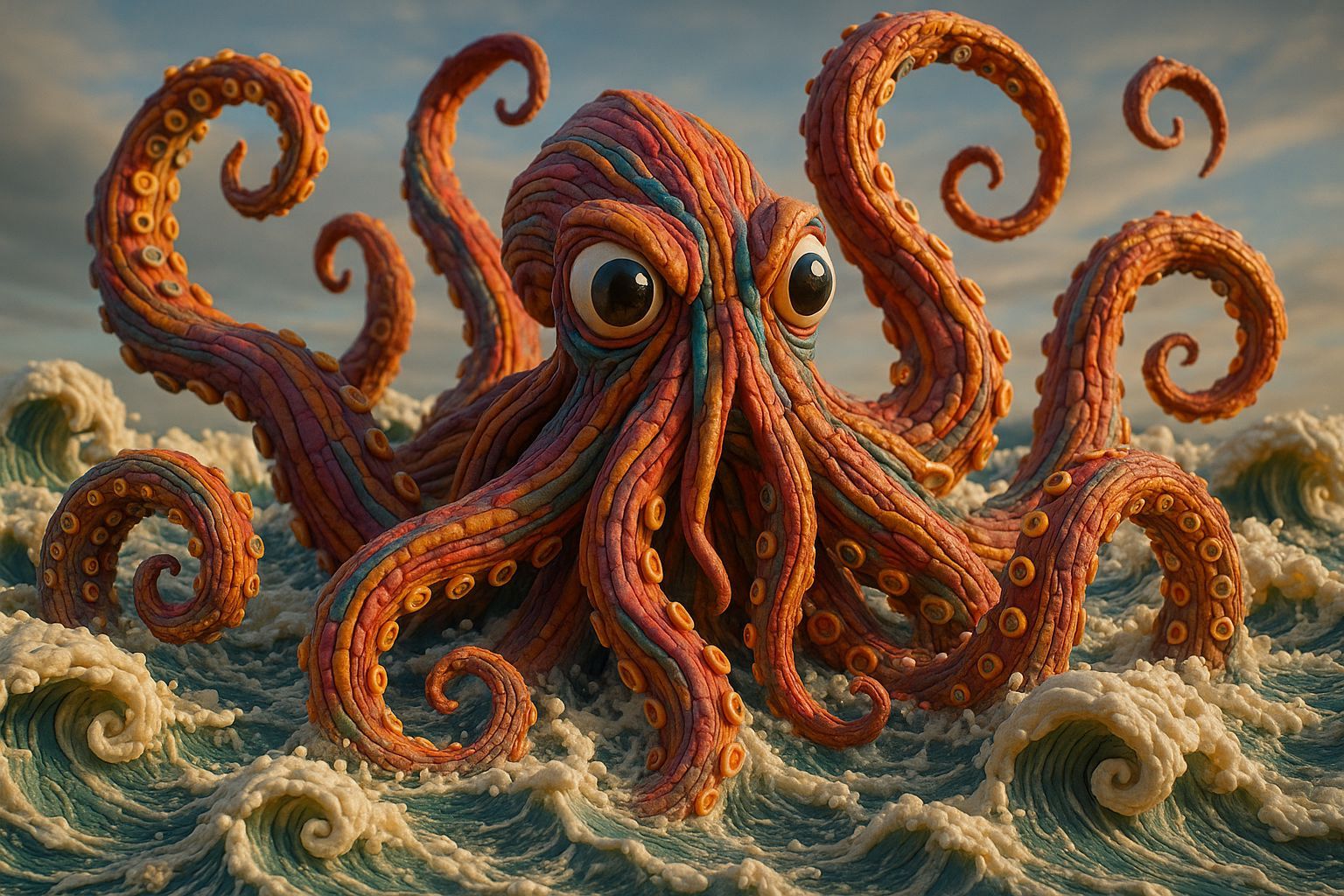 Epic Clay Kraken Emerges from Swirling Sea