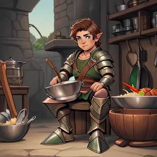 Halfling Fighter Cooks Monsters with Cookware Armor