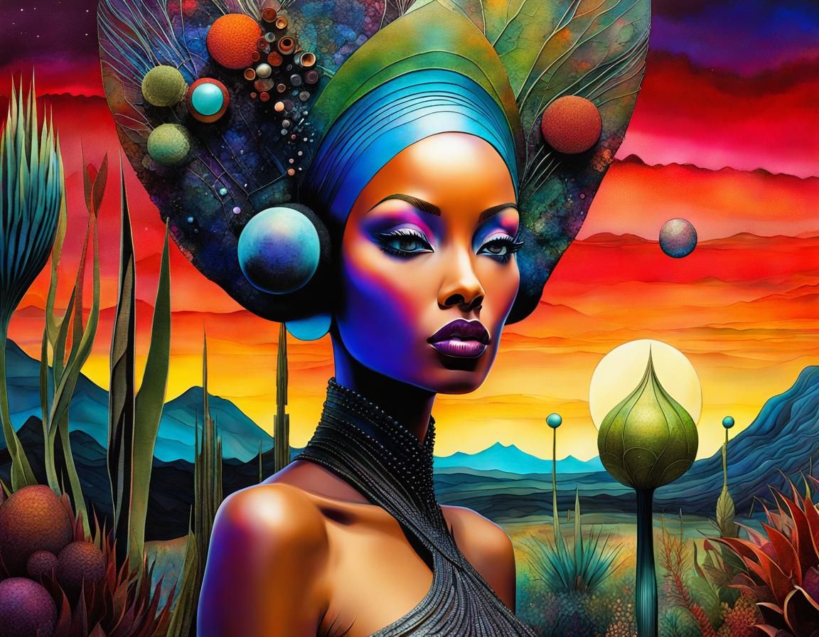 Exotic Alien Woman in a Surreal Landscape