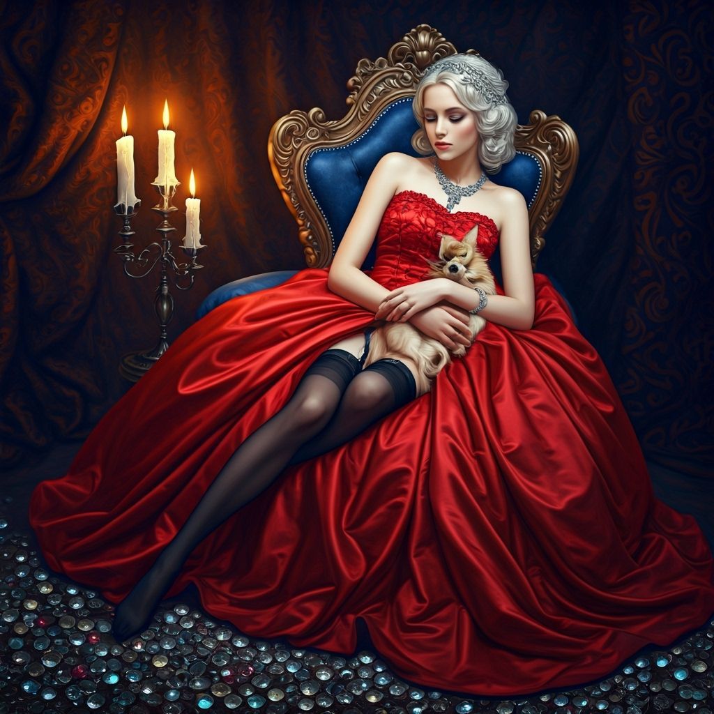 Elegant Woman Resting with Dog in Art Deco Style