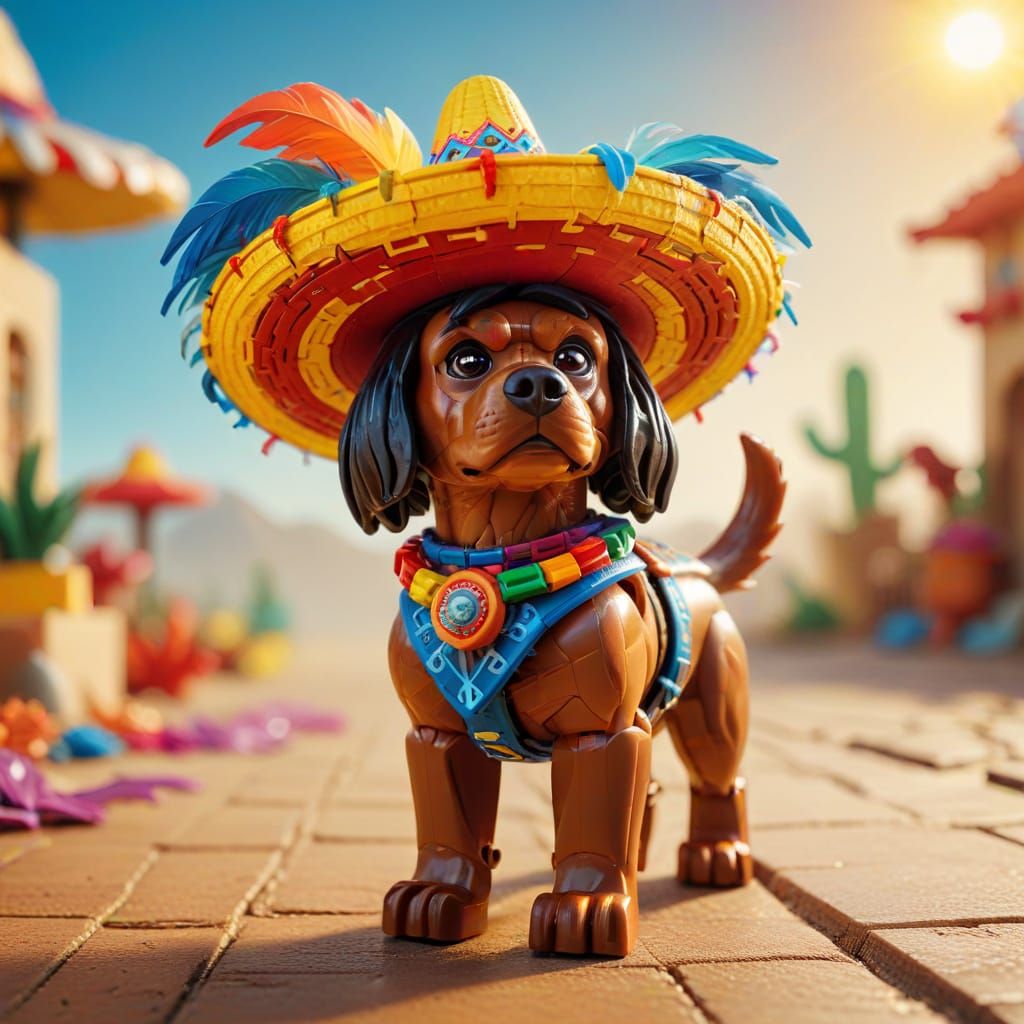 He-Man Lego Minifigure Walks Sombrero-Wearing Dog
