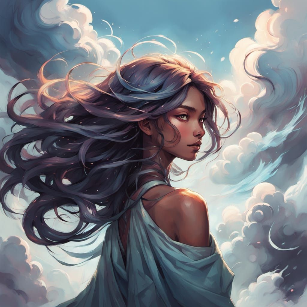 Ethereal Elemental Deity in Whimsical Cloudscape