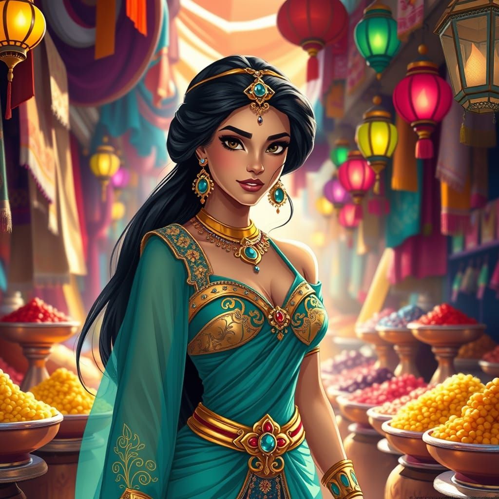 Middle Eastern Princess in Opulent Fantasy Marketplace