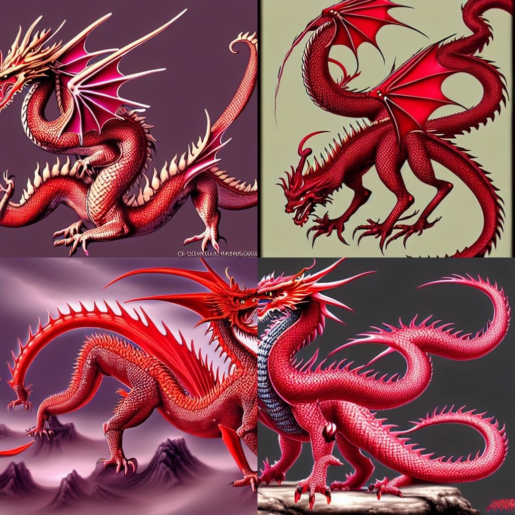 Anime Chinese Red Dragon with Pink Spots