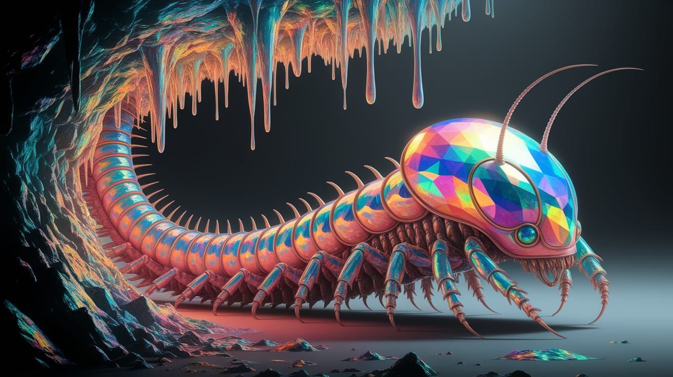 Crystalpede: Ethereal Fantasy Hyperdetailed Opal Centipede