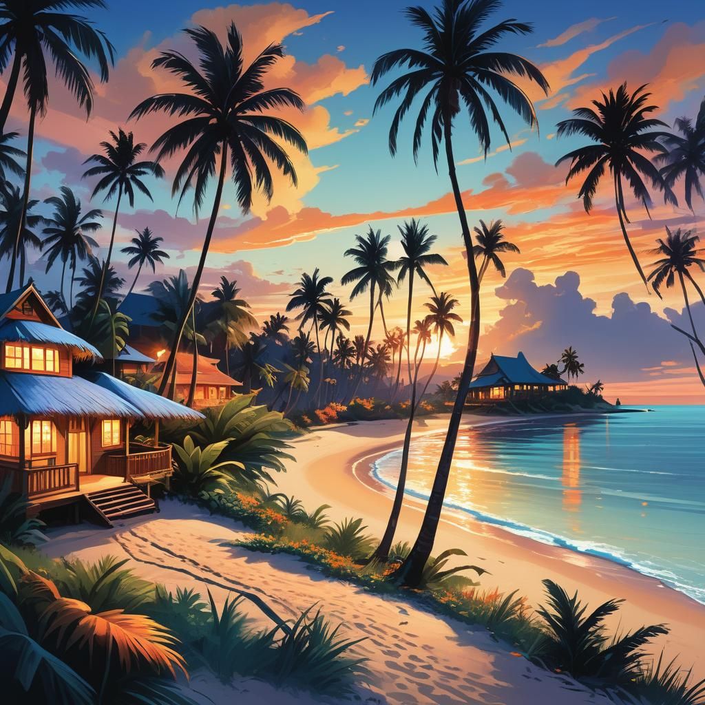 Tropical Beach Sunset Concept Art in Unreal Engine
