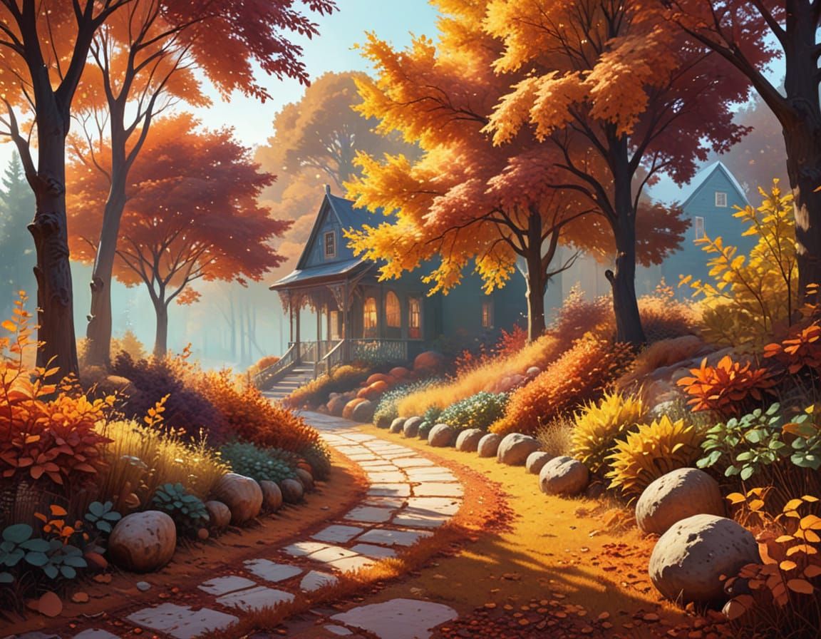 Autumnal Banners Moodboard as Digital Oil Painting