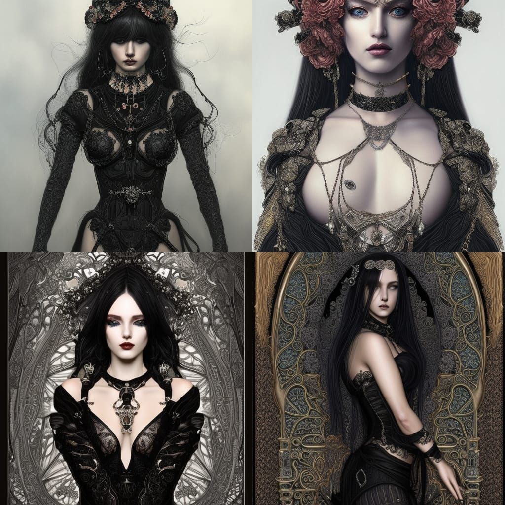 Ethereal Goddess in Detailed Black Outfit as 3D Art