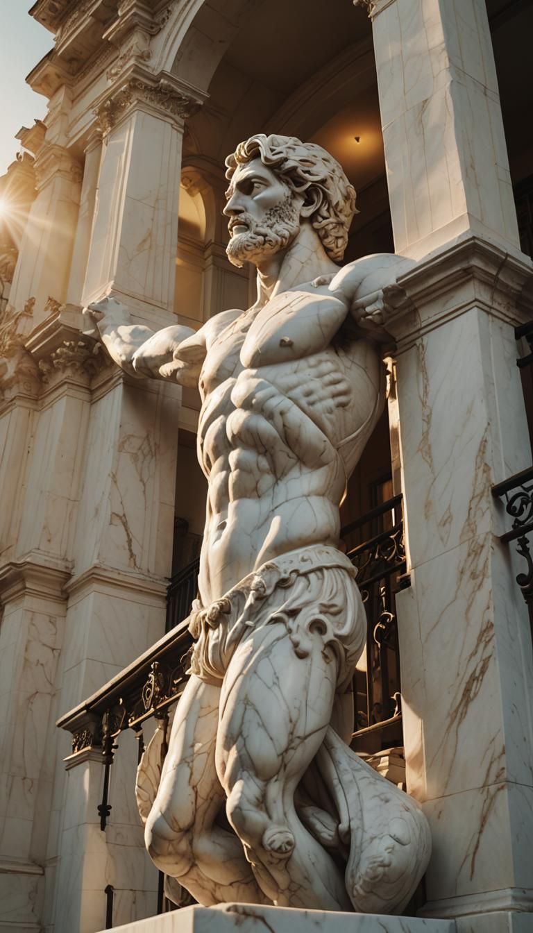 Marble Atlas Balcony in Photorealistic Style