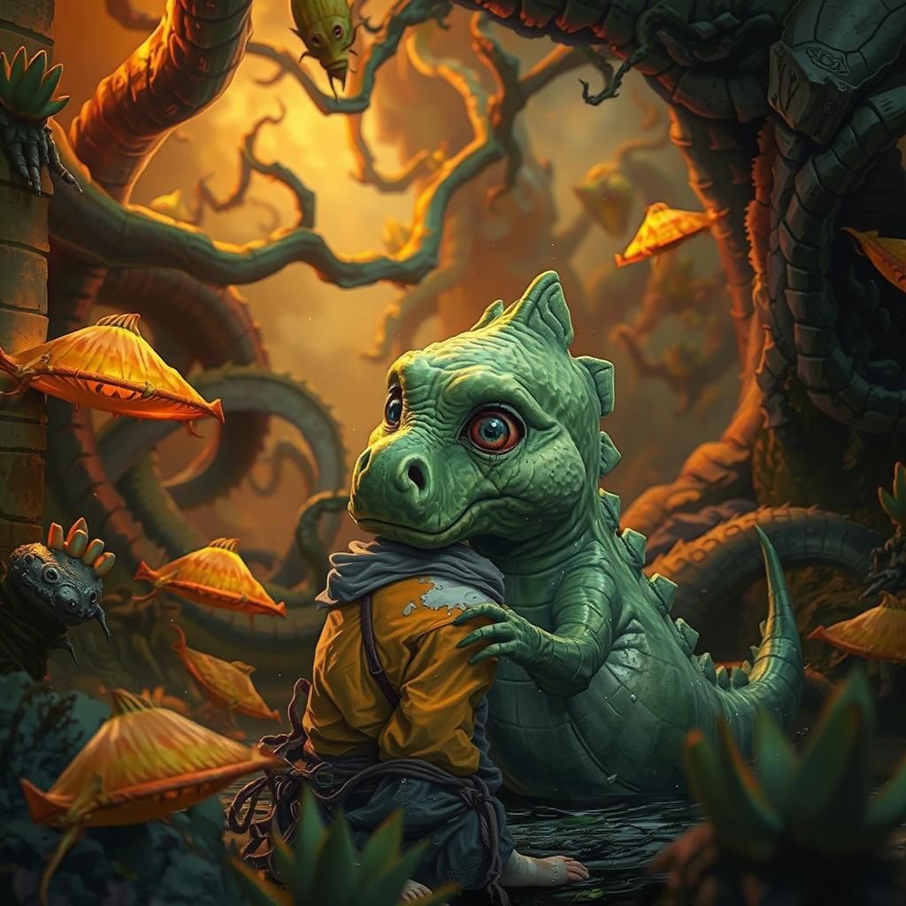 Sea Serpent's Haunting Embrace: A Dark Illustration