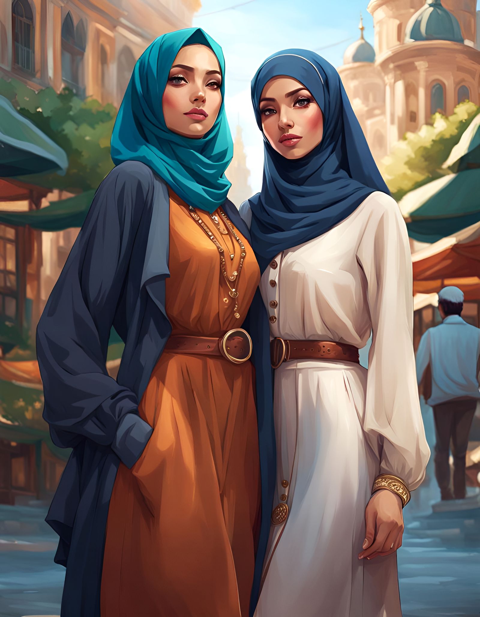 Charming Hijabi Women Explore a Summer City
