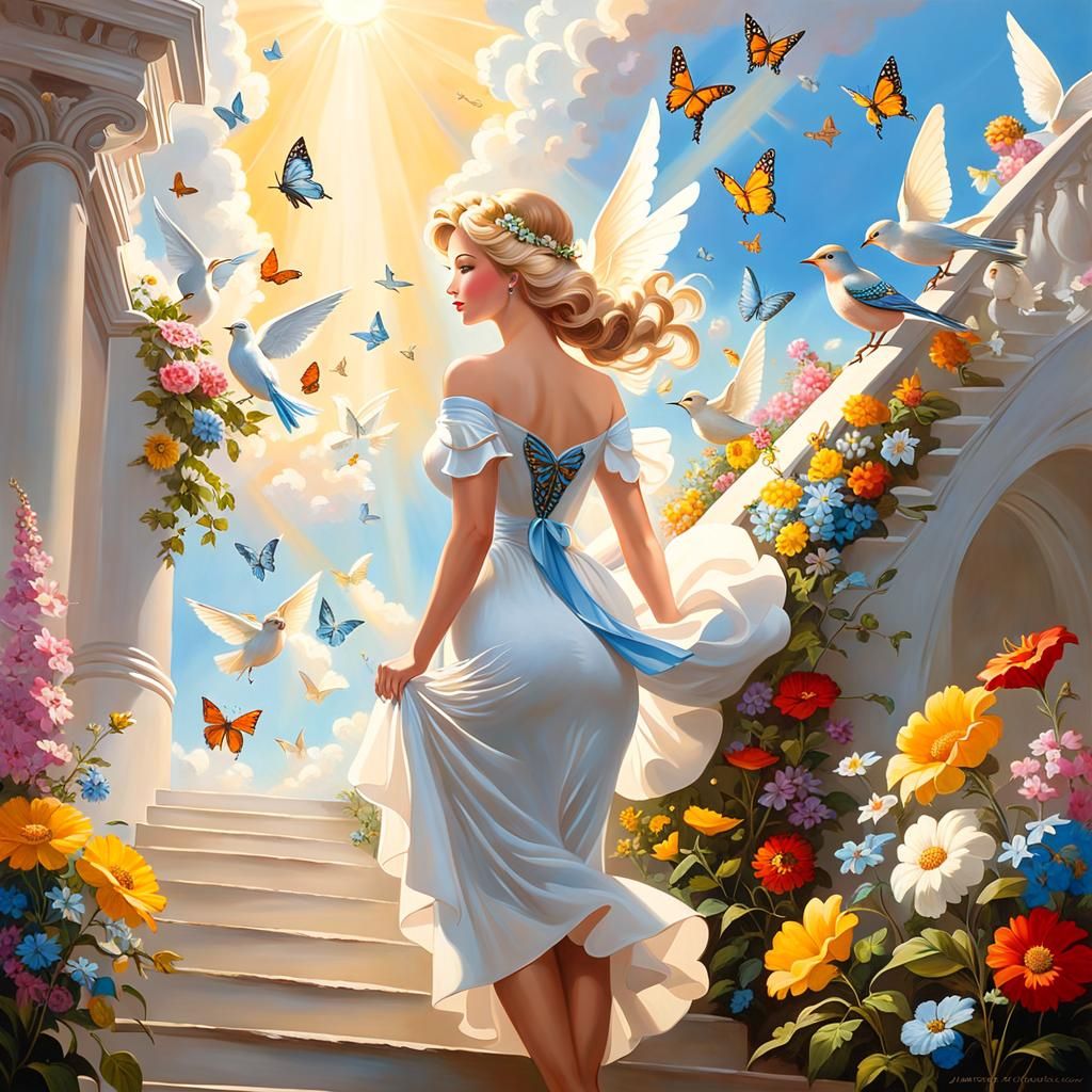 Stairway to Heaven: An Ethereal Oil Painting