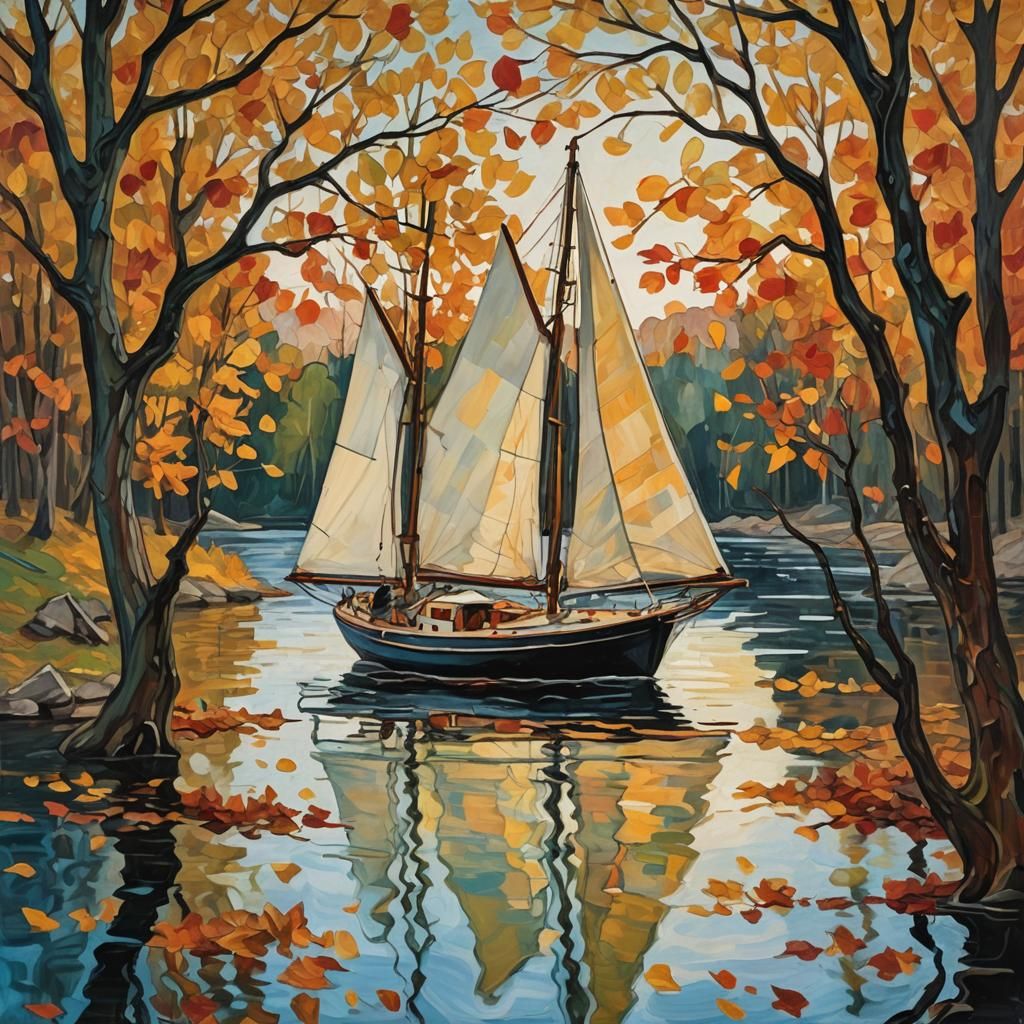 Sailboat in Autumn: An Abstract Expressionist Painting