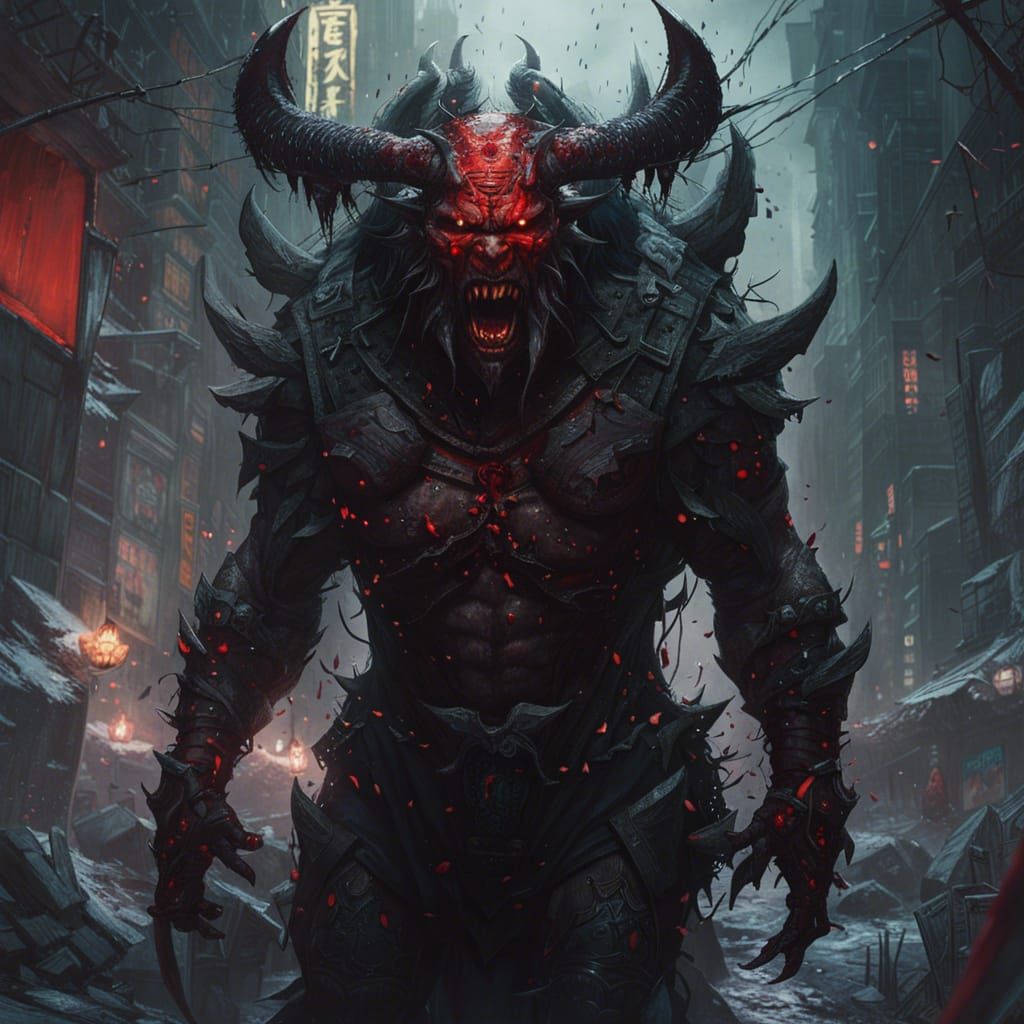 Powerful Underworld Demon Portrait in Hyperdetailed Style