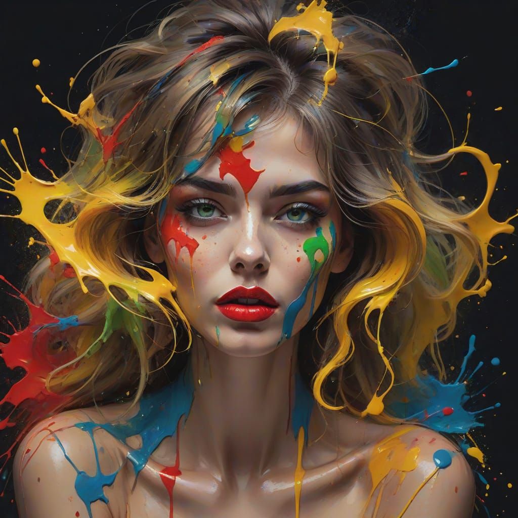 Vibrant Female Portrait in Modern Street Art Style
