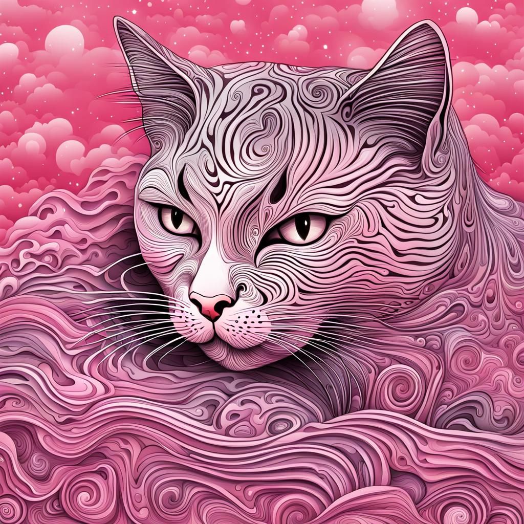 Cat sleeping on pink cloud