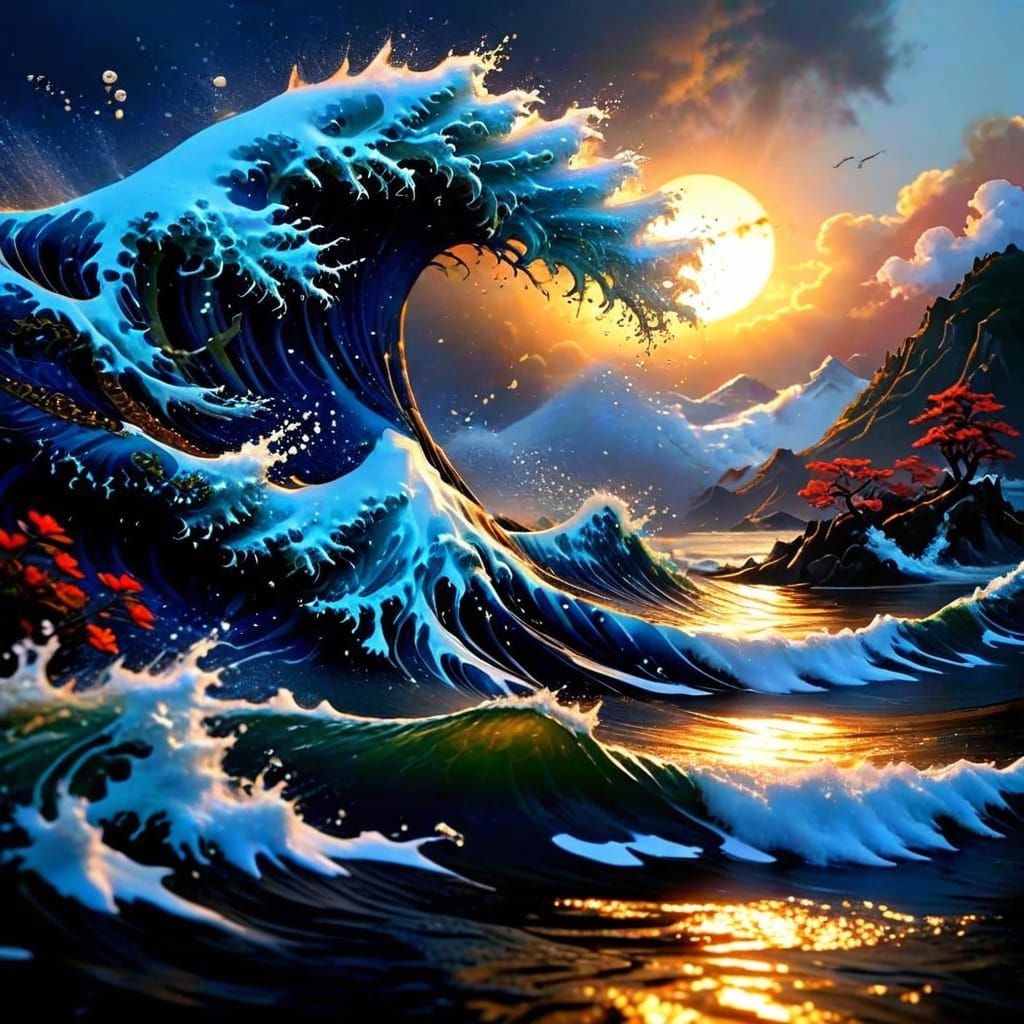 The Great Wave in Red Color Palette