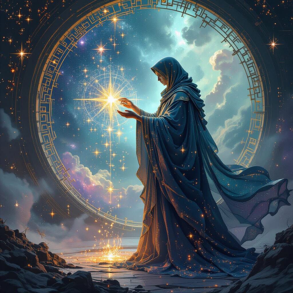 Celestial Artisan Forging Stars in Cosmic Baroque Style