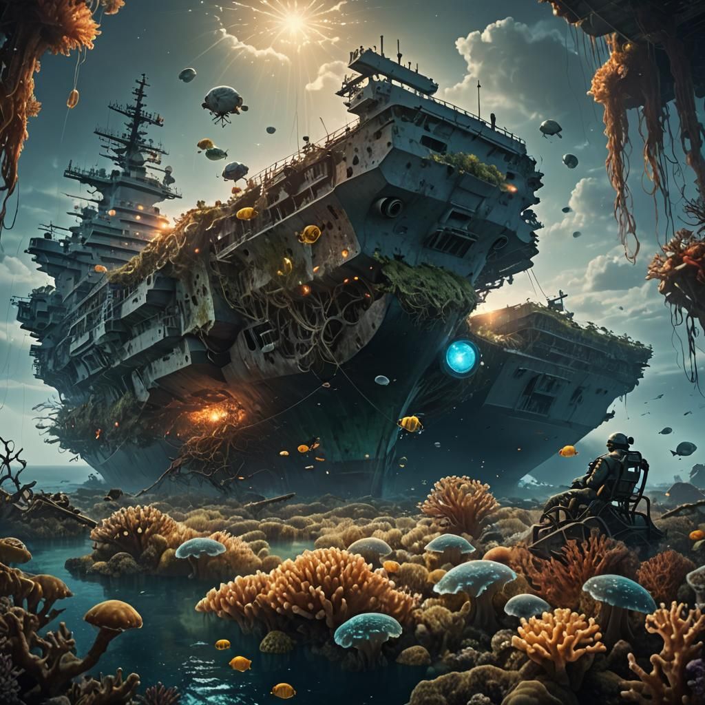 Sunken Aircraft Carrier Transformed by Marine Life