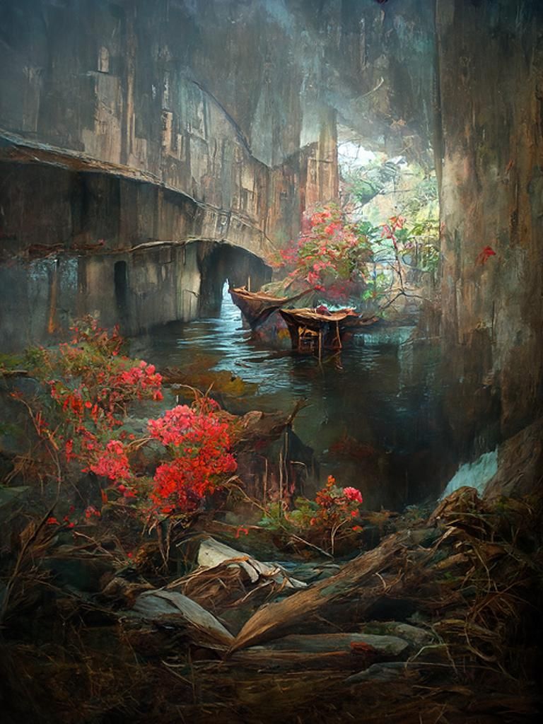 River Landscape in Illustrative Style