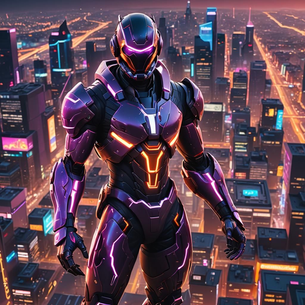 Fortnite Omega in Neon Cityscape: 3D Anime Art