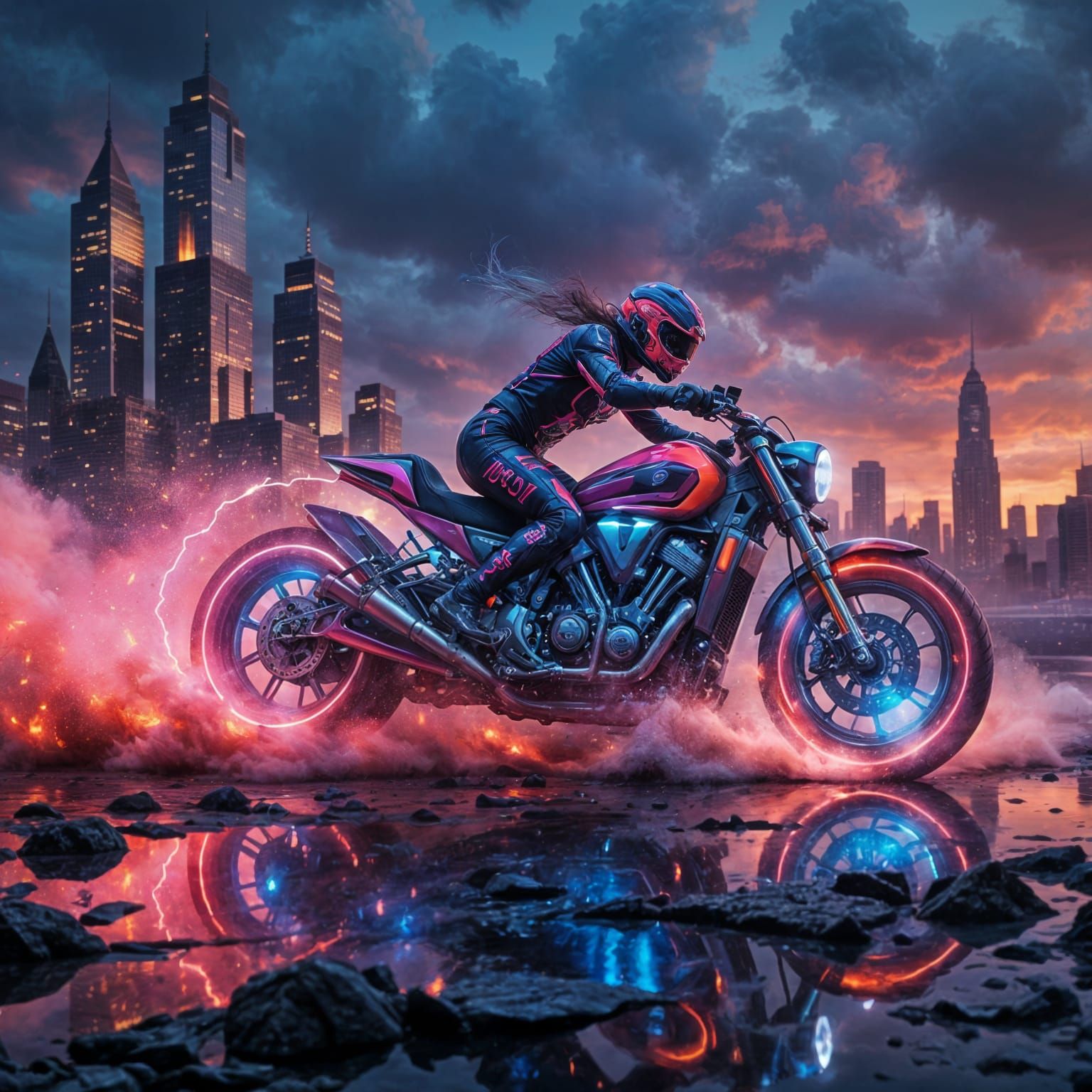 Neon Nomad Rider in Luminescent Dust Storm