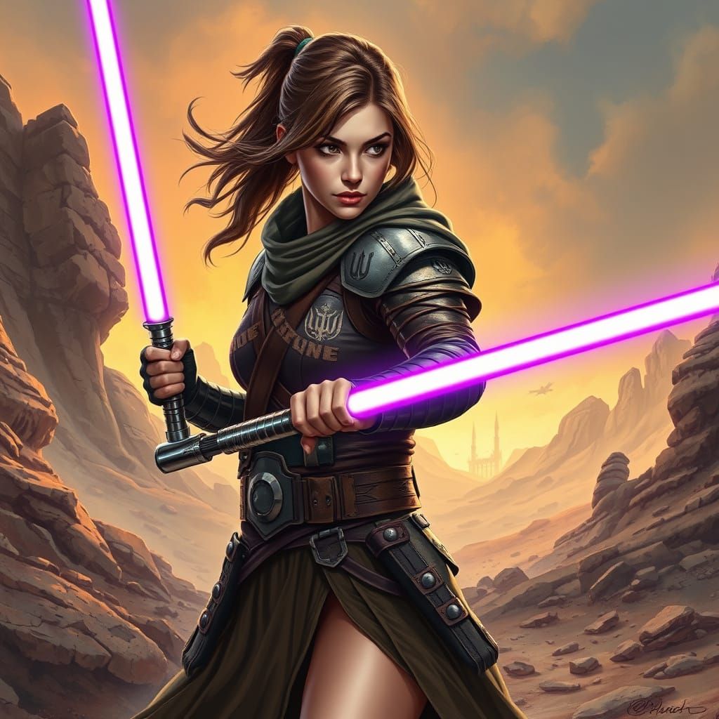 Female Jedi Warrior with Purple Lightsaber