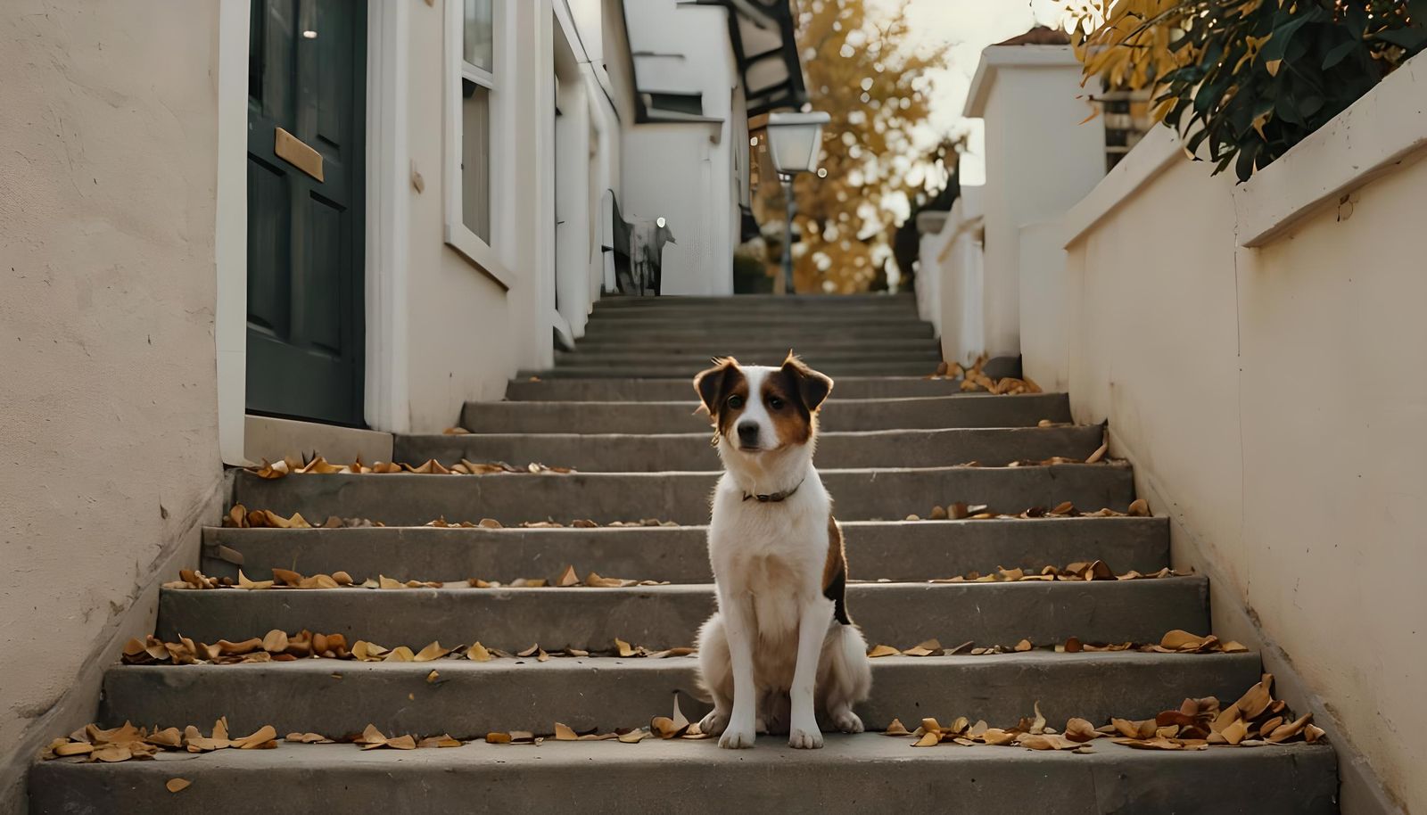 Dog Watches People in Autumn, Cinematic Film Still