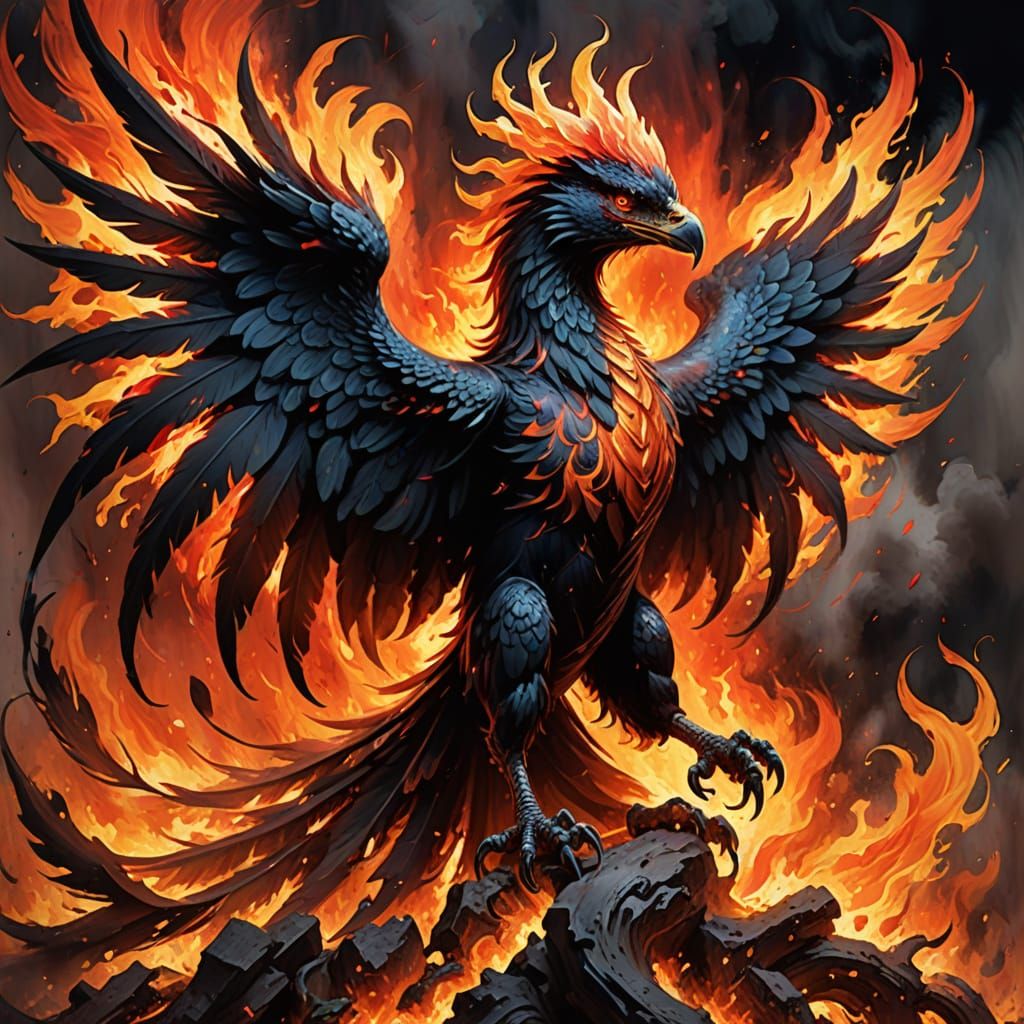 Surrealistic Gouache Phoenix in Fiery Vortex
