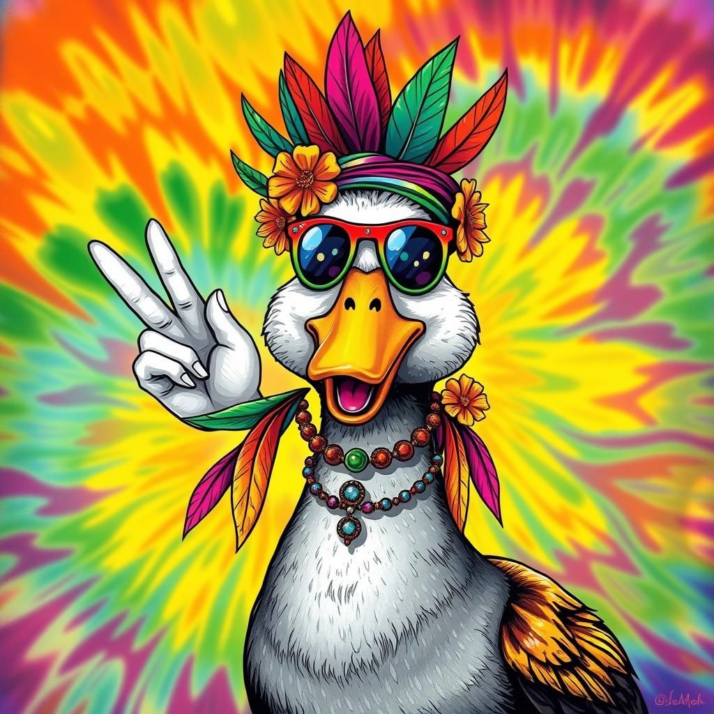 Psychedelic Hippie Duck Portrait in Pop Art Style