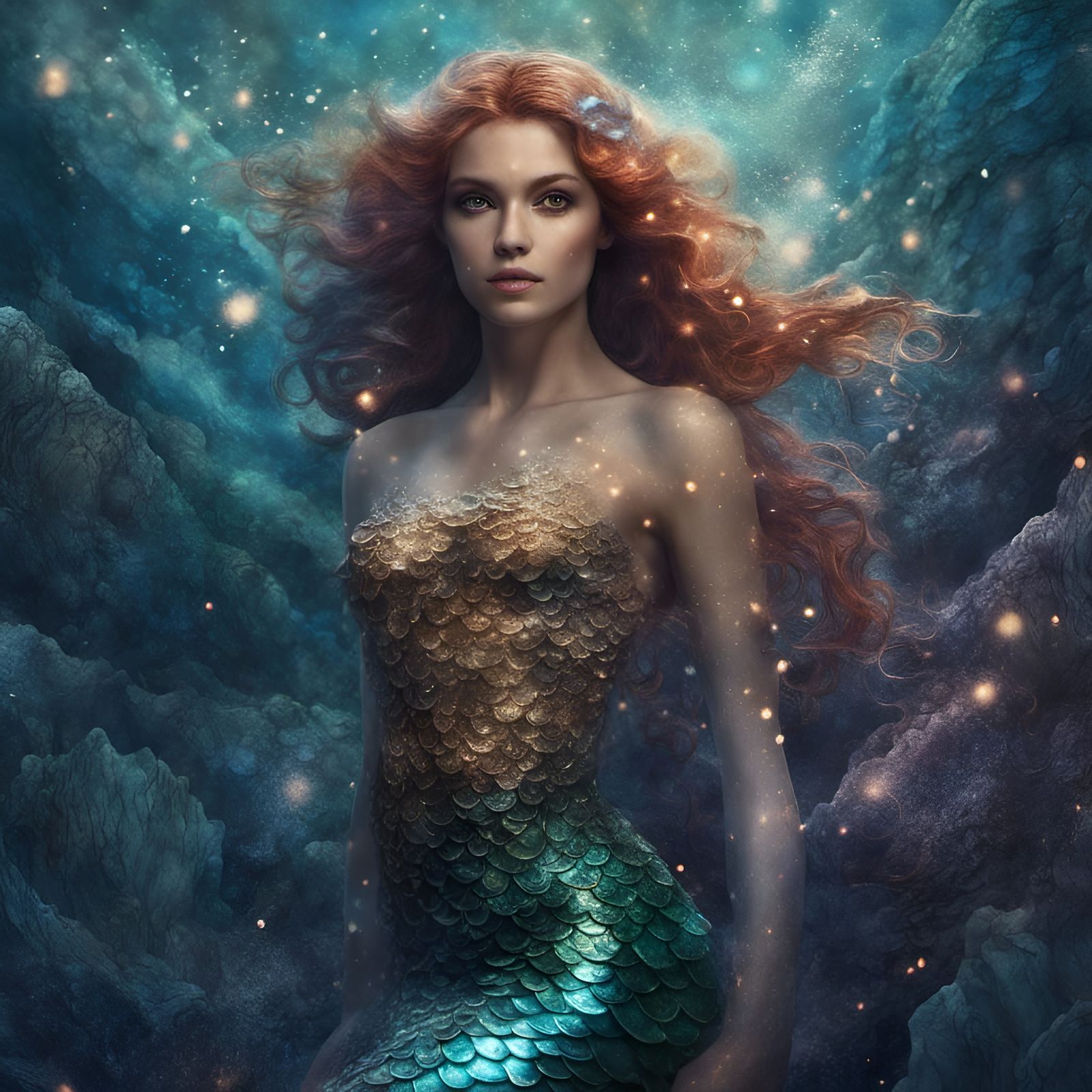 Glittery Mermaid of the Deep Ocean, Digital Art