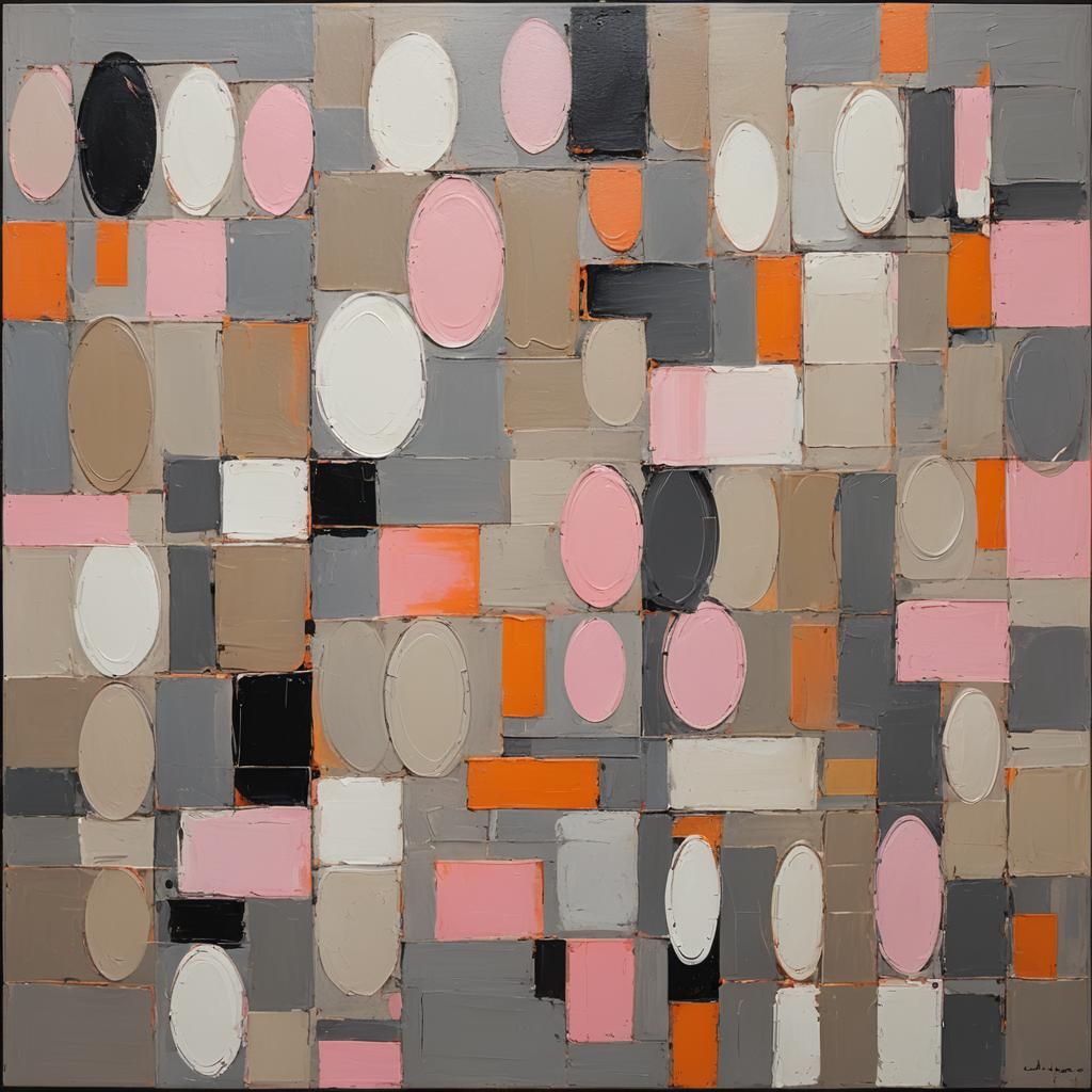 Abstract Geometric Acrylic Oil Painting with Neon Accents