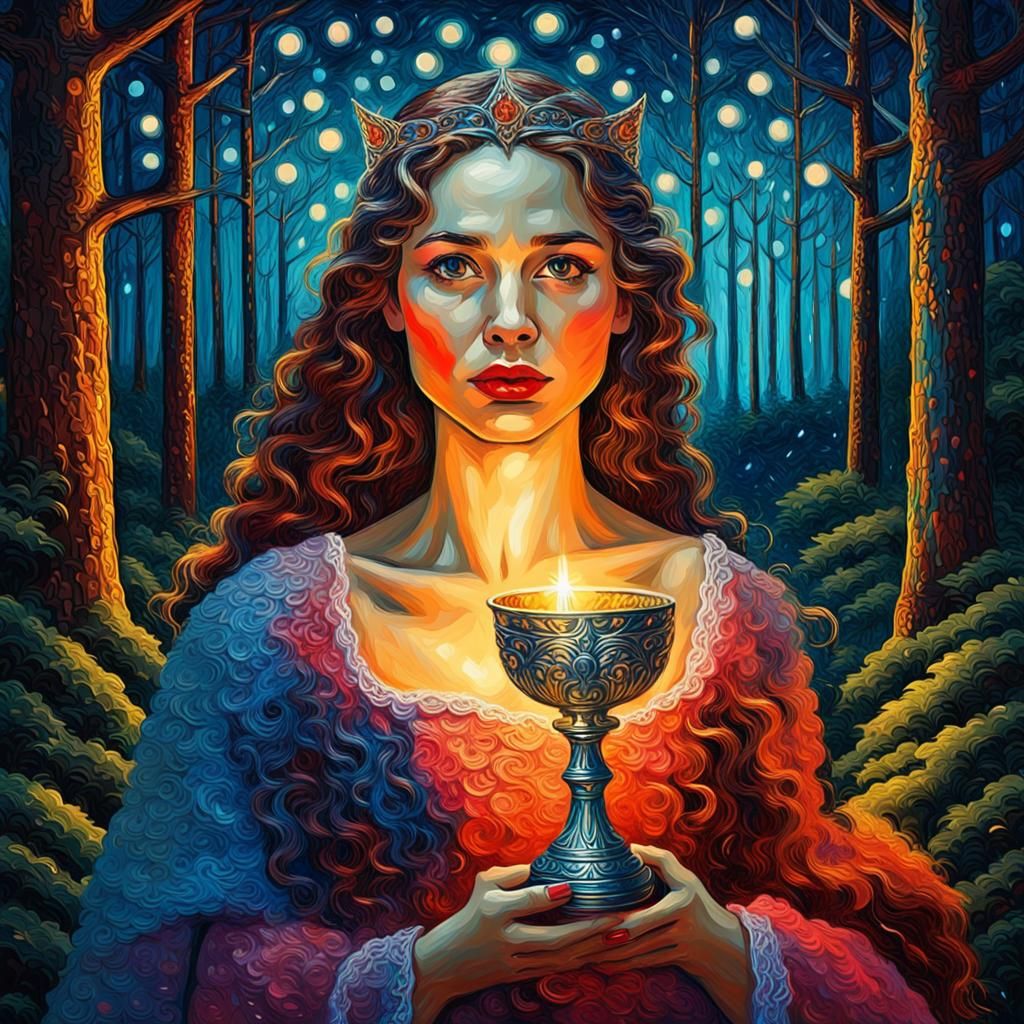 Guinevere with Holy Grail, Impasto Oil Painting