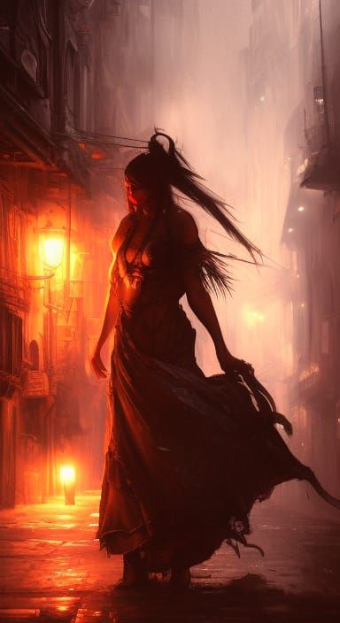 Vampire Embrace in Medieval City, Digital Painting