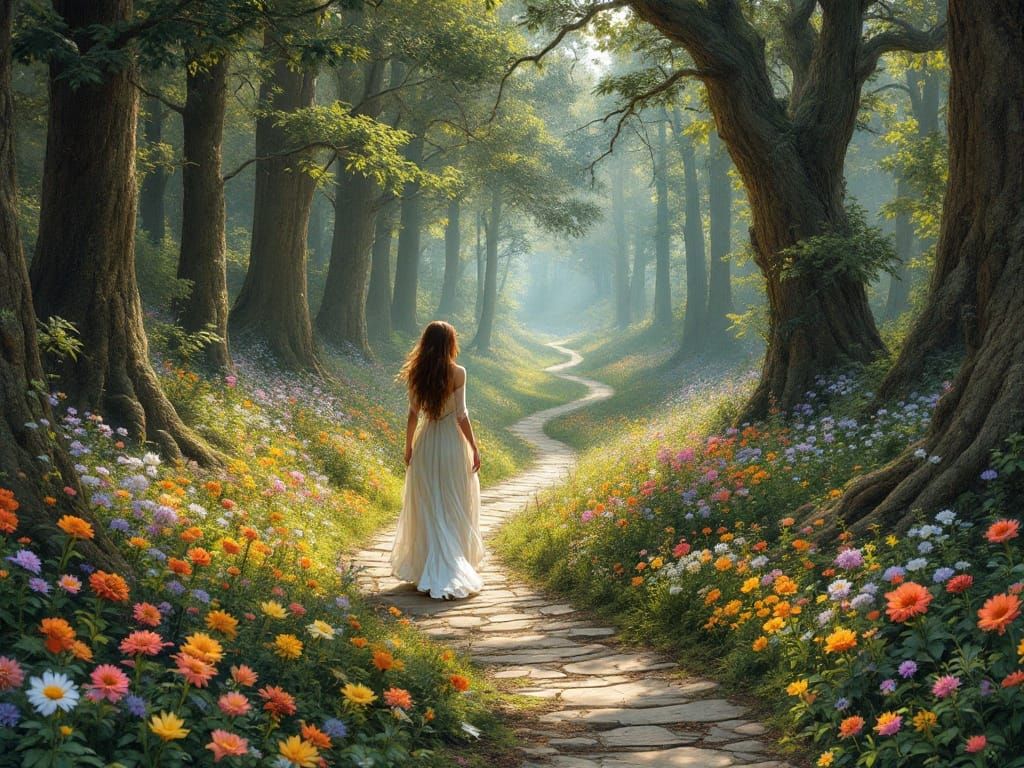 Serene Woman in Whimsical Forest