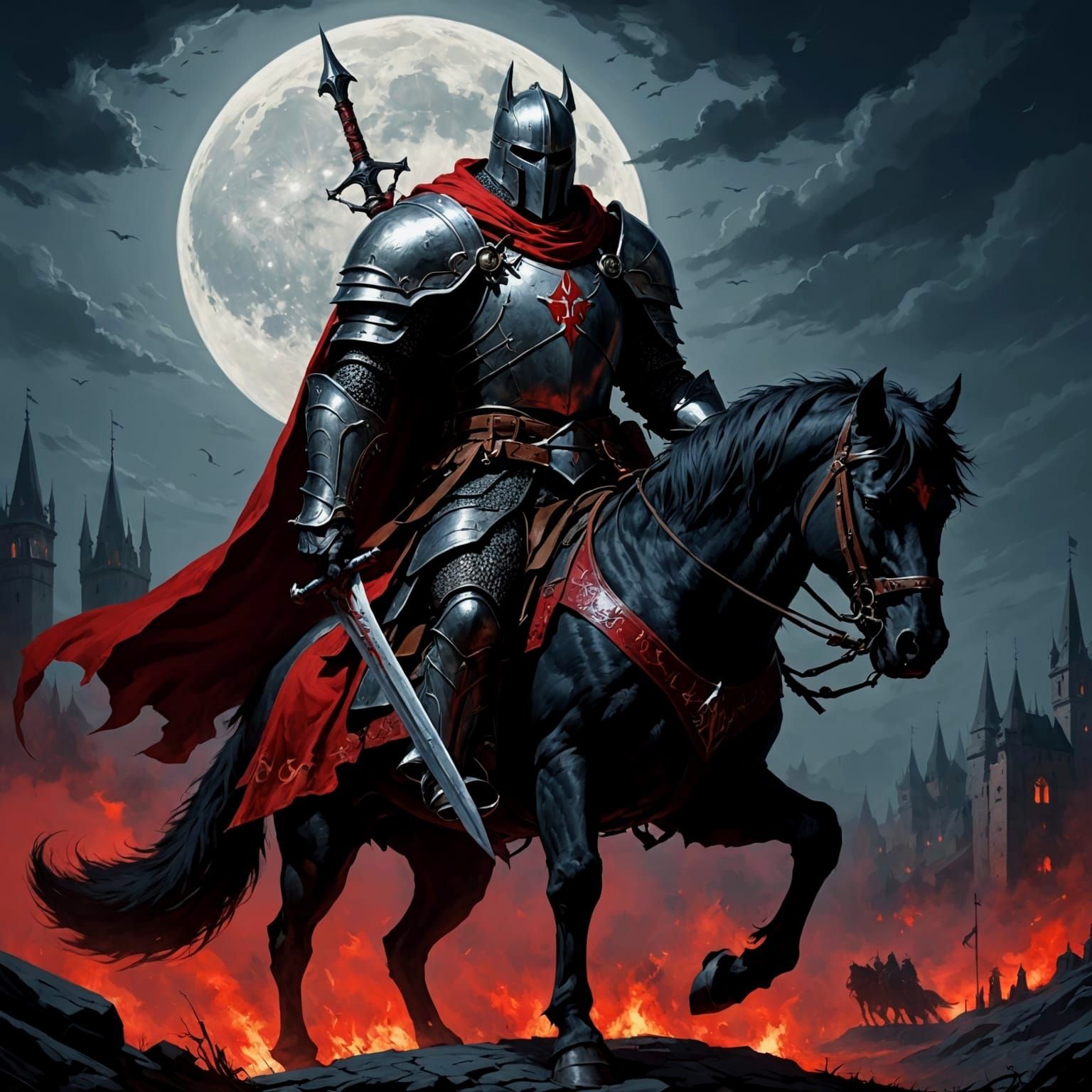 Moonlit Werwolf Knight in Semi Realistic Fantasy Art