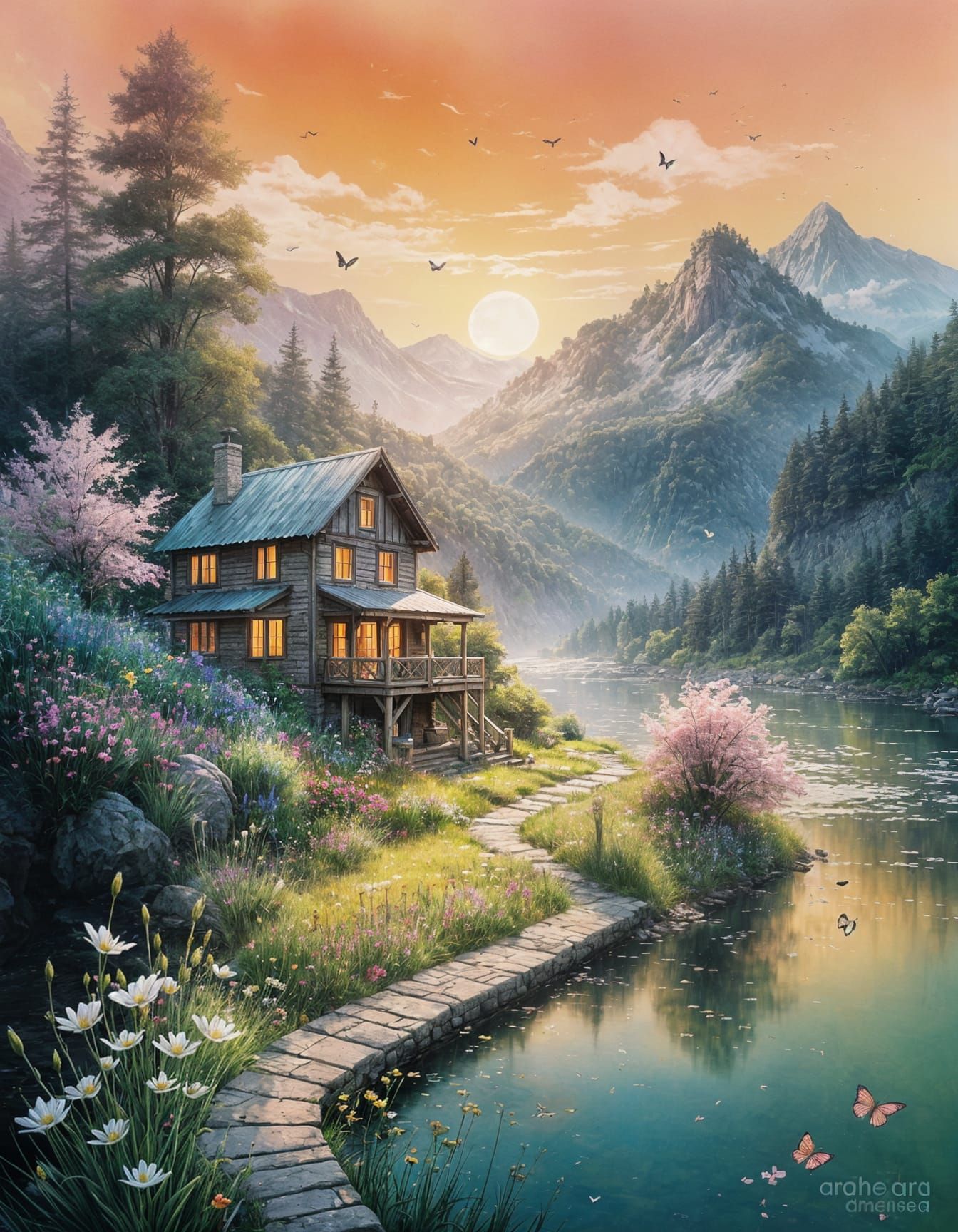 Whimsical Watercolor Fantasy in Morning Light