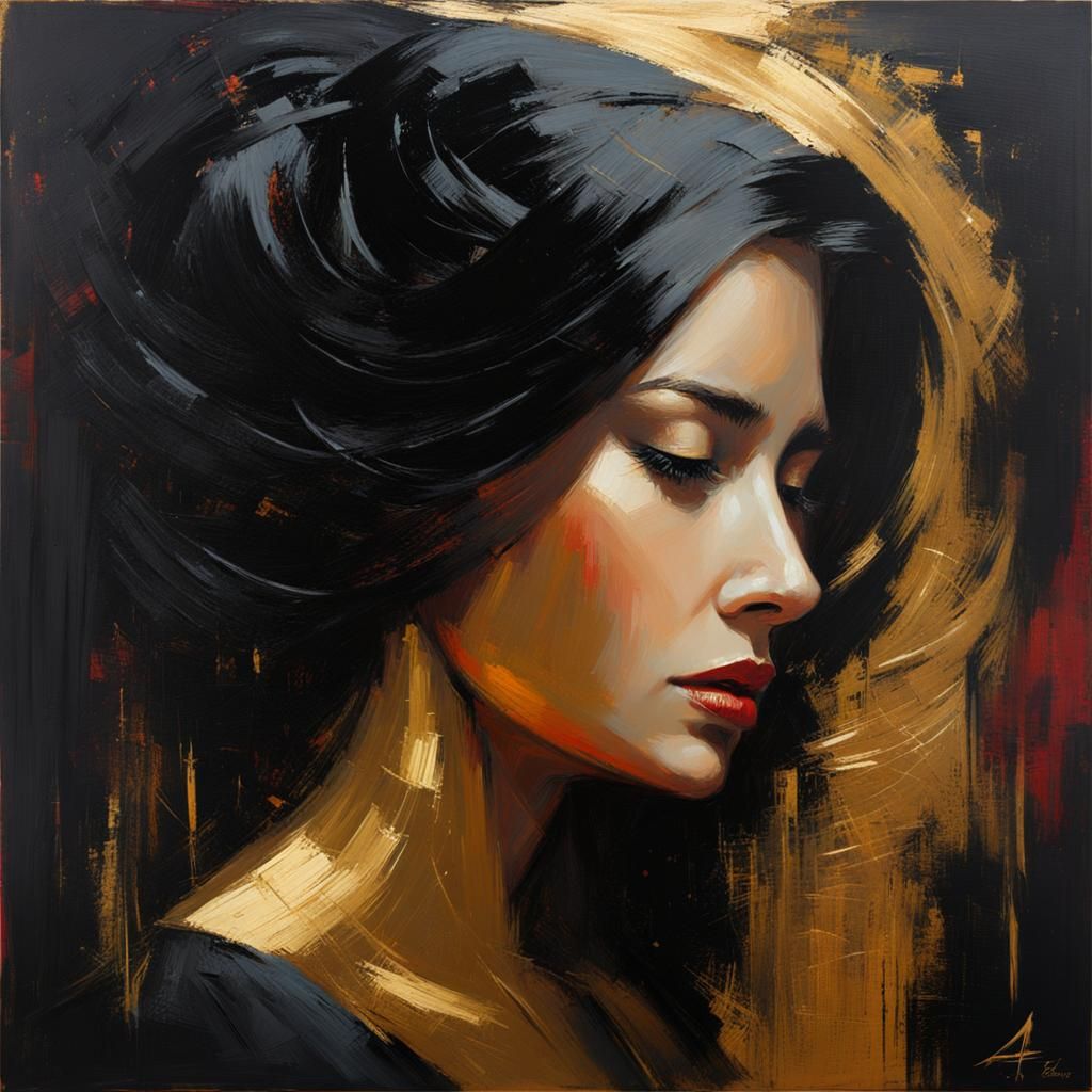 Grimdark Impasto Portrait in Golden and Black