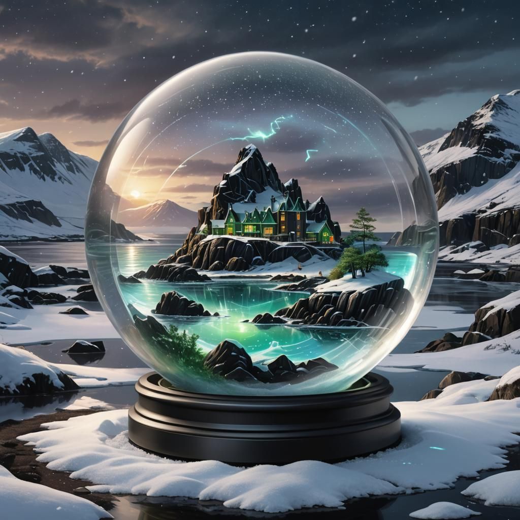 Scottish Coast in Runed Snow Globe: 3D Art